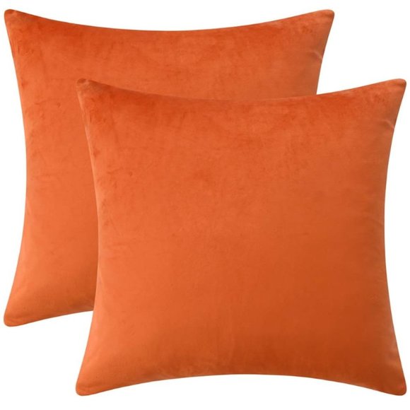 Set of Tangerine Orange Soft Velvet Pillow Covers 18" Square Pillows Zipper New - Picture 5 of 8